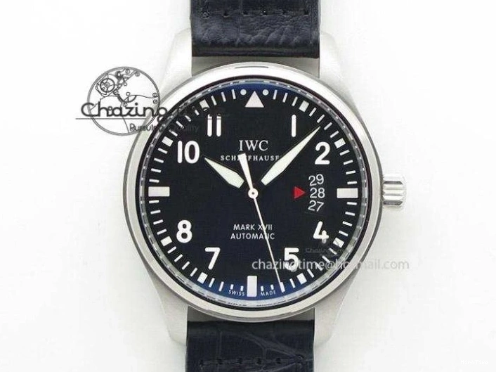 MIROTIME 0126 Pilot Chrono SS AZF 1:1 Best Edition Black Dial Orange Markers on Brown Leather Strap A EasyCare 7065